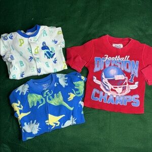18m Pekkle,carters, sleepers Boys Blue Dinosaur One PC Athletics ribbed shirts